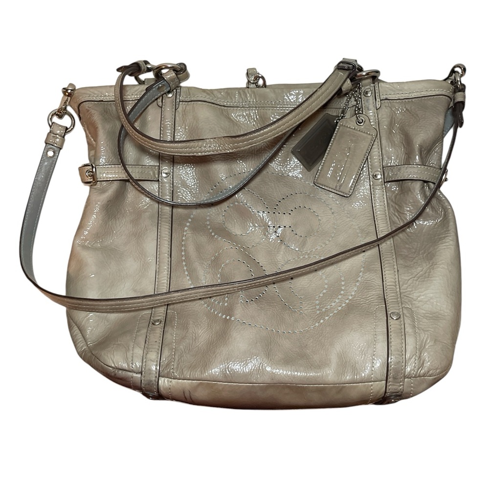 COACH Audrey Andie Gray Patent Leather Crossbody Tote Bag - Picture 10 of 16